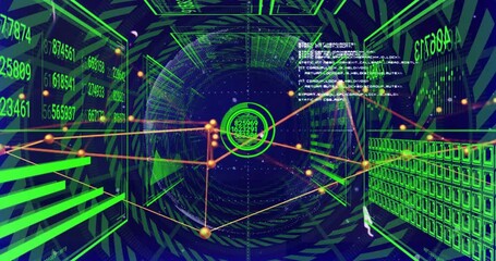 Poster - Glowing green data and network connections in futuristic digital animation interface
