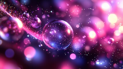 Wall Mural - Bubbles with galaxy within, surrounded by colorful bokeh and sparkling lights