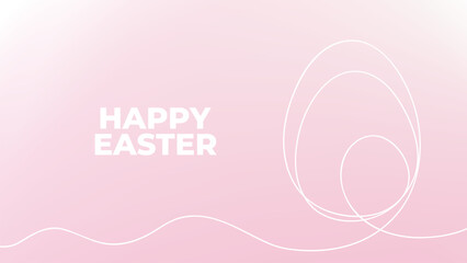 Aufkleber - Happy Easter. Egg line art. Continuous white line and pink colored blurred background. Festive banner for Easter holiday greetings and invitations. Vector illustration.