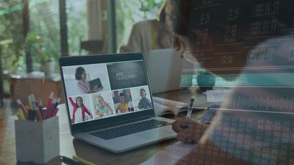 Poster - Virtual classroom session on laptop screen with data encryption overlay animation