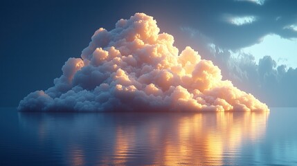 Wall Mural - Fluffy cloud reflected in calm water. Sky is dark blue