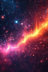 Poster - abstract digital depiction of colorful particles with glowing gradient in space