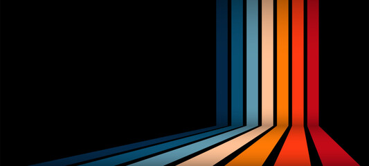 Poster - illustration of retro colored stripes on a black background. vertical lines. vintage graphic design. minimalistic vector illustration.