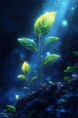 Poster - vibrant plant growth under glowing lights in a digital art style