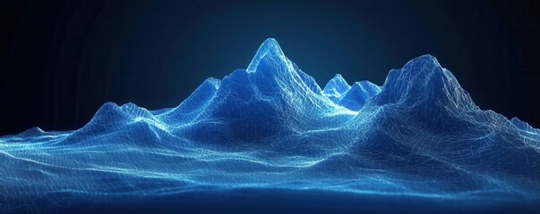 Poster - Low-Poly Wireframe Depicting Abstract Mountains on Blue Background