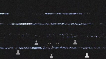 Poster - animation of glitchy static lines with white user icons on dark background