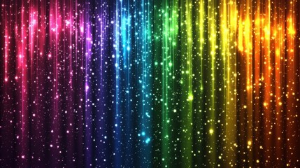 Poster - Vibrant Rainbow Burst: Radiant Light Beams and Glittering Stars in a Colorful Spectrum