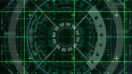 Aufkleber - Animation of futuristic digital interface with circular patterns and green grid lines