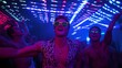 © Echt&KIreativ - Young men dancing at nightclub with bright lights and sunglasses