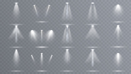 Wall Mural - realistic spotlight effects with bright glowing beams on a transparent background. a high-quality ve