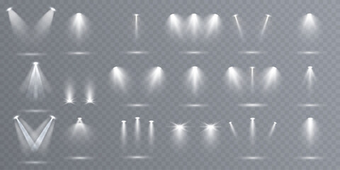 Wall Mural - realistic spotlight effects with bright glowing beams on a transparent background. a high-quality ve