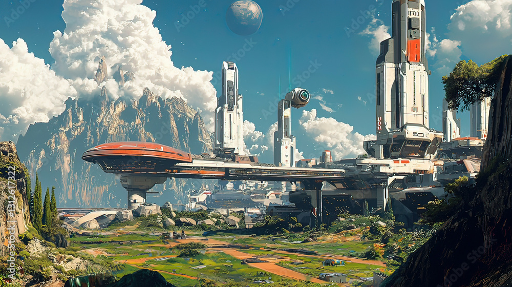 Colonial outpost on a distant exoplanet with futuristic architecture ...