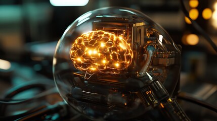 Poster - Glowing Brain Artificial Intelligence Futuristic Technology Digital Art Abstract Neural Network Concept Innovative Modern Design Science Background   