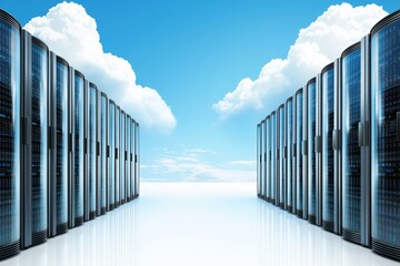 Poster - Advanced Cloud Technology Data Center with Scenic Sky and Modern Server Architecture