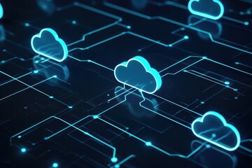 Poster - Digital Cloud Storage Concept with Glowing Data Connections for Technology Background