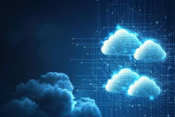 Poster - Digital Cloud Storage Concept with Glowing Data and Technology Elements in a Dark Background