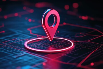 Poster - Digital Navigation Concept with Global Perspective and Location Pin on Futuristic Background