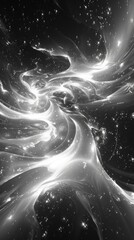 Poster - swirling cosmic clouds illuminated by starlight in a black and white galaxy setting