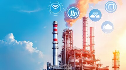 Poster - Futuristic Smart Industry with IoT Technology and Cloud Connectivity in Modern Factory Setting