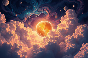 Wall Mural - wonder and exploration, portraying an imaginative depiction of an alien space environment. the brigh