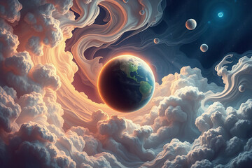Wall Mural - wonder and exploration, portraying an imaginative depiction of an alien space environment. the brigh