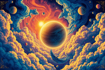 Wall Mural - wonder and exploration, portraying an imaginative depiction of an alien space environment. the brigh