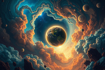 Wall Mural - wonder and exploration, portraying an imaginative depiction of an alien space environment. the brigh
