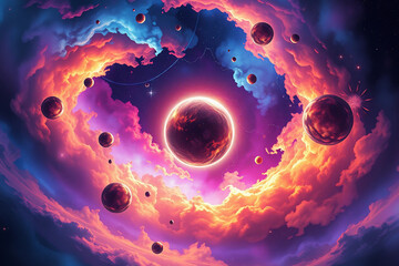 Wall Mural - cosmic dawn: the awakening of celestial bodies