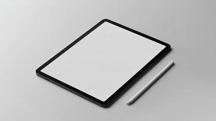 Poster - Tablet and Stylus on Surface: A sleek tablet, complete with stylus, elegantly positioned on a clean surface, providing an immaculate canvas for content and design.