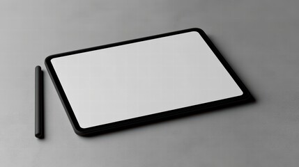 Poster - Tablet and Stylus: A sleek, modern tablet with a blank screen lies next to a matching stylus, set against a clean, neutral backdrop.