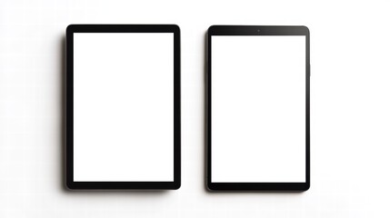 Poster - Digital Canvas: Two sleek black tablets with blank screens stand side-by-side, inviting viewers to project their ideas. The image has a minimalist aesthetic, ideal for any design.