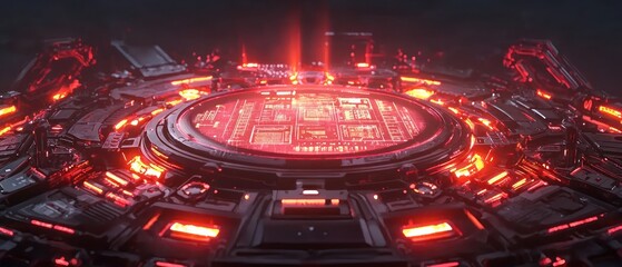 Poster - Futuristic Red Circuitry Core: Digital Technology