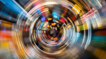 Poster - Abstract Swirling Light Trails Colorful Dynamic Energy Vibrant Night Cityscape Motion Blur Photography Artistic Background Design Element Graphic     