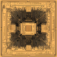 Poster - Abstract illustration of a computer chip with intricate circuitry design