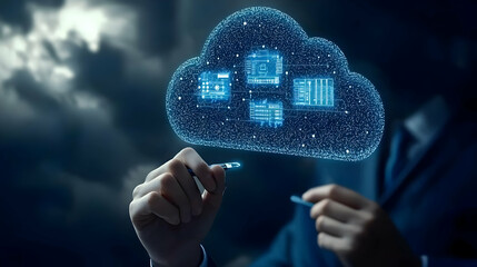 Poster - Digital Cloud Computing Concept with Data Visualization Elements