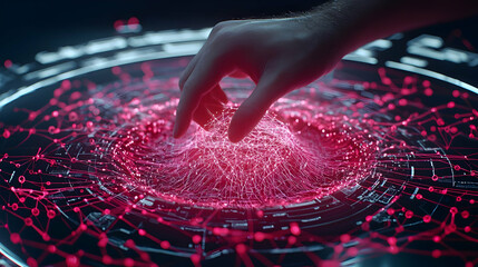 Poster - Hand Interacting with Abstract Digital Connection in Futuristic Space