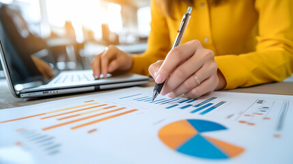 Poster - Business Professional Analyzing Data with Laptop and Charts