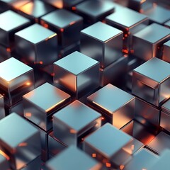 Poster - Abstract Metallic Cubes Modern Geometric Background Design Digital Art Shiny Grey Cubes 3D Render Illustration Technology Texture Pattern Wallpaper   