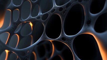Poster - Abstract Dark Blue and Orange Organic Network Structure Design Digital Art Background Illustration Modern Elegant Futuristic Technology Mesh Network  