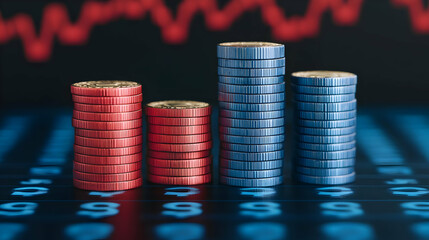 Poster - Stacked Coins Representing Financial Concepts with Graph Background