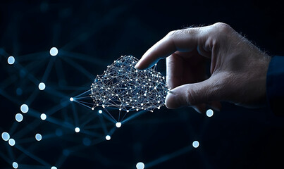 Poster - Hand Interacting with Digital Cloud Concept and Network Connection