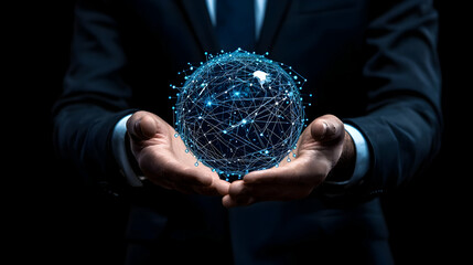 Poster - Businessman Holding a Digital Globe Representing Global Connectivity