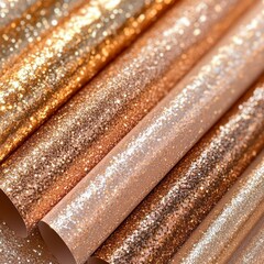 Poster - Sparkling Rolls: Captivating close-up captures a set of metallic and shimmering glitter paper rolls