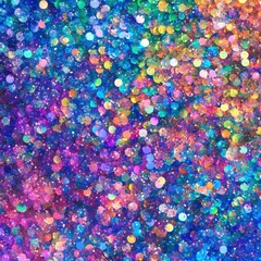 Poster - Glittering Spectrum: A close-up shot revealing a dazzling array of multicolored glitter, reflecting light to create a vibrant, captivating, and visually stunning display.