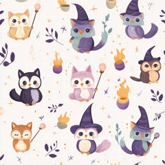 Poster - whimsical owl pattern: a delightful seamless pattern featuring an assortment of charming owls adorne
