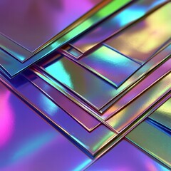 Poster - geometric metallic palette: a vibrant display of iridescent metal sheets layered in an abstract comp