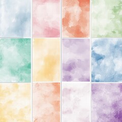 Poster - watercolor palette: a set of twelve individual squares each showcasing a different watercolor wash, 