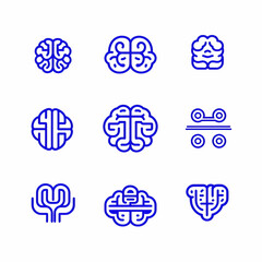 Poster - Abstract Brain Icons Collection in Bold Blue Line Art Design