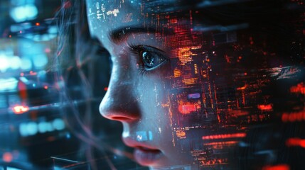 Poster - Cyberpunk Girl: Digital Fusion of Humanity and Technology