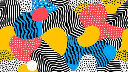 Poster - Abstract Colorful Shapes and Patterns with Black and White Lines
